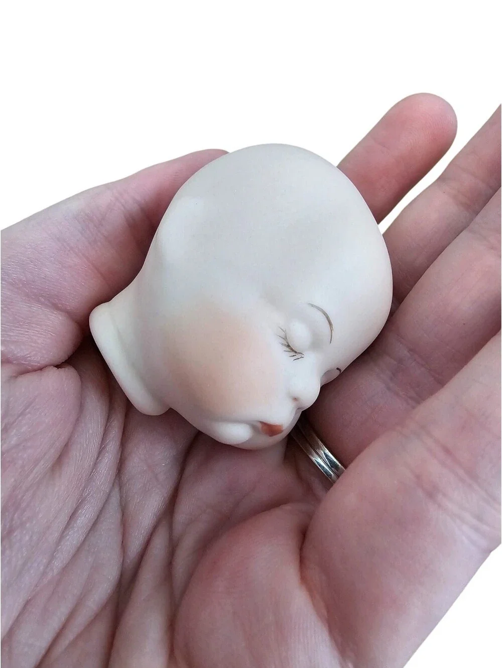 Vtg Hand Painted Bisque Doll Bust Head Small Sleeping Baby Closed Eyes Germany